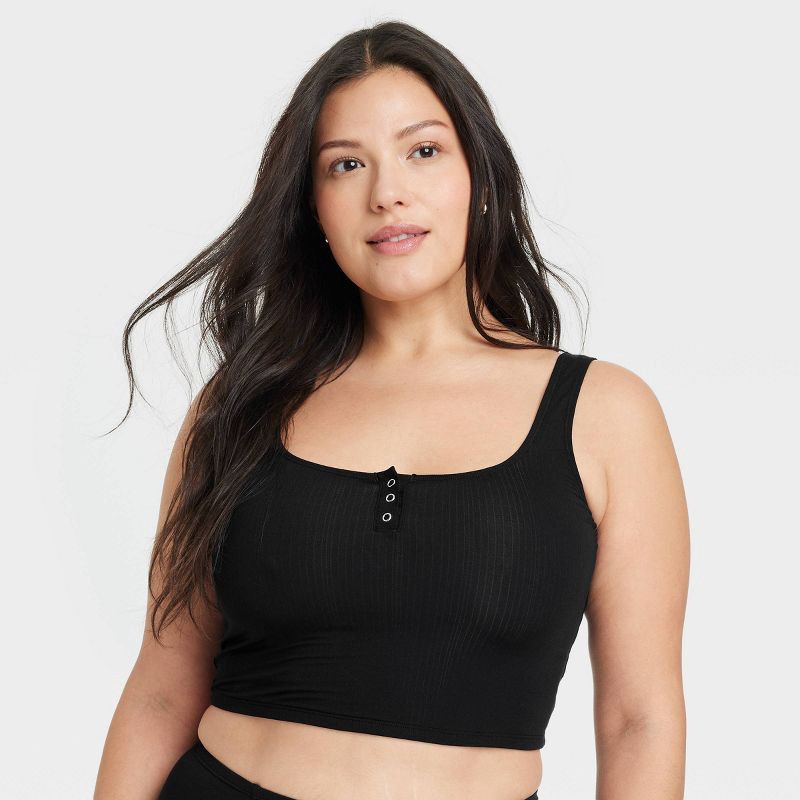 slide 4 of 5, Women's Modal Blend Cropped Tank Top - Auden™ Black S: Pullover, Solid Knit, Full Lining, Small Size, 1 ct