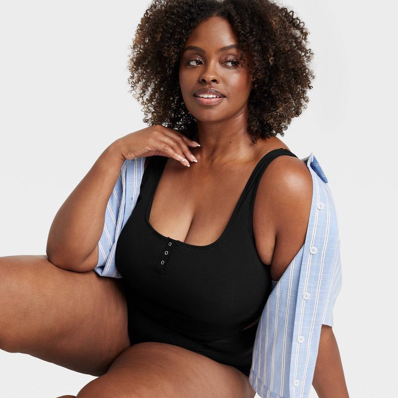 slide 3 of 3, Women's Modal Blend Cropped Tank Top - Auden™ Black XXL: Plus Size Solid Knit Lingerie with Full Lining and Buttons, 1 ct