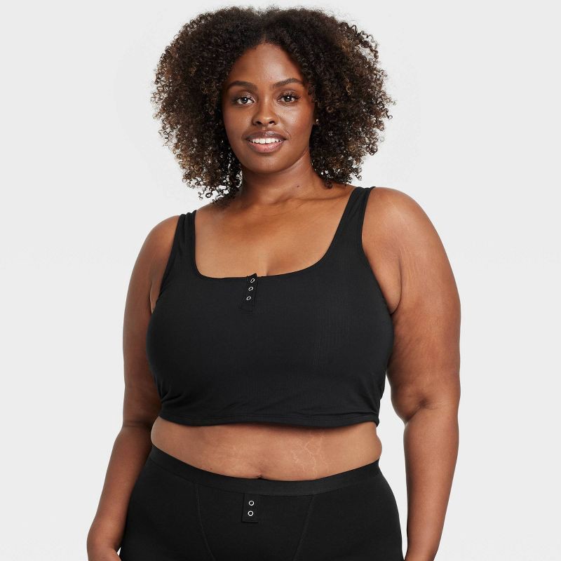 slide 1 of 3, Women's Modal Blend Cropped Tank Top - Auden™ Black XXL: Plus Size Solid Knit Lingerie with Full Lining and Buttons, 1 ct