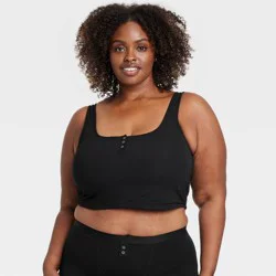 Women's Modal Blend Cropped Tank Top - Auden™ Black XXL: Plus Size Solid Knit Lingerie with Full Lining and Buttons