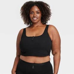 Women's Modal Blend Cropped Tank Top - Auden™ Black XXL: Plus Size Solid Knit Lingerie with Full Lining and Buttons