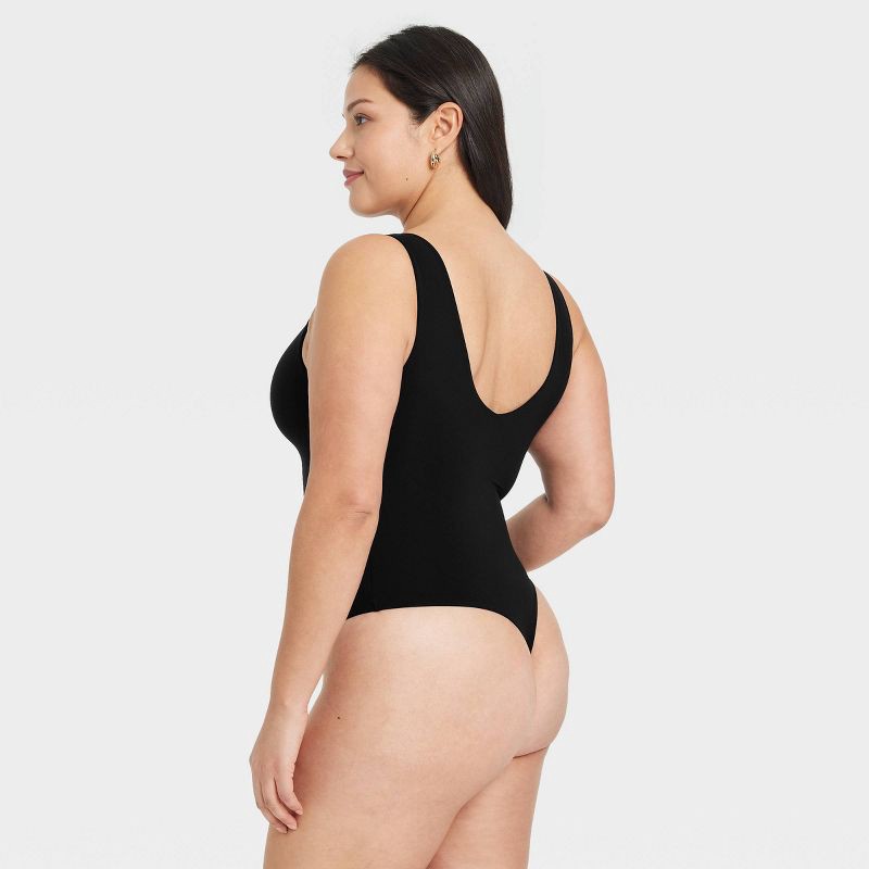 slide 5 of 5, Women's Luxe Stretch Boatneck Thong Bodysuit - Auden™ Black L: Nylon Spandex Knit, Cotton Gusset, Pullover, 1 ct