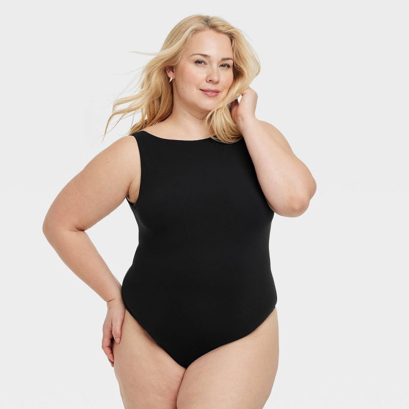 slide 1 of 5, Women's Luxe Stretch Boatneck Thong Bodysuit - Auden™ Black XL: Nylon Spandex Blend, Pullover, Cotton Gusset, Machine Washable, 1 ct