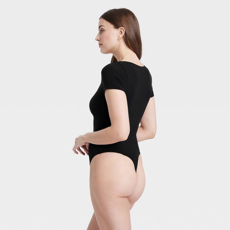 slide 2 of 5, Women's Luxe Stretch Square Neck Thong Bodysuit - Auden™ Black S: Nylon Spandex Knit, Cotton Gusset, Pullover, 1 ct