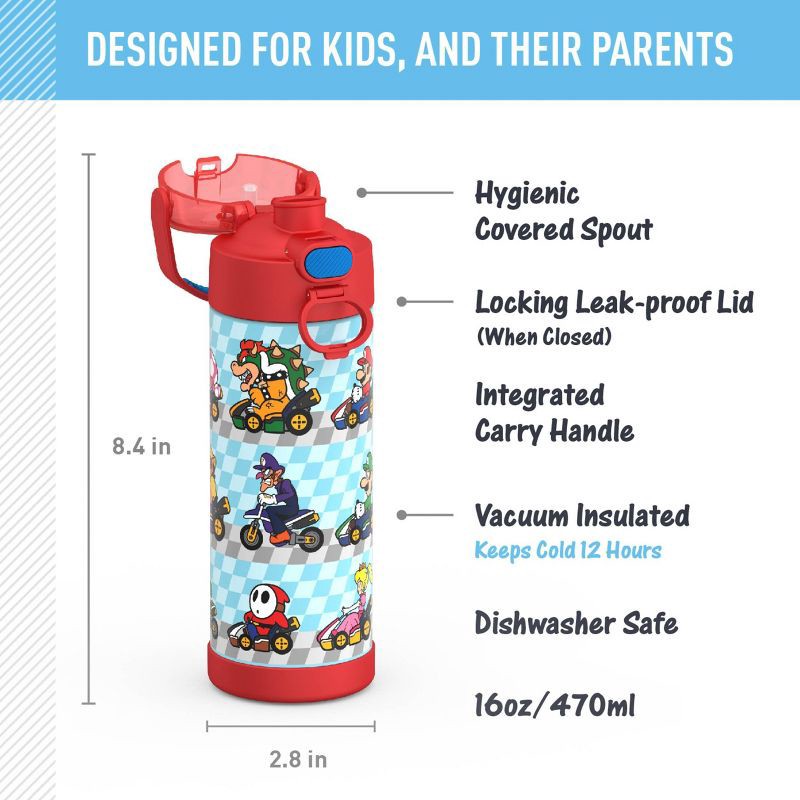 slide 11 of 12, Thermos 16oz Stainless Steel FUNtainer Water Bottle with Bail Handle - Mario Kart, 16 oz