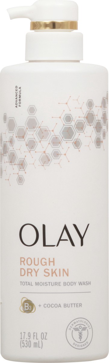 slide 2 of 13, Olay Rough Dry Skin Total Moisture B3 + Cocoa Butter Body Wash 17.9 fl oz, 17.9 fl oz