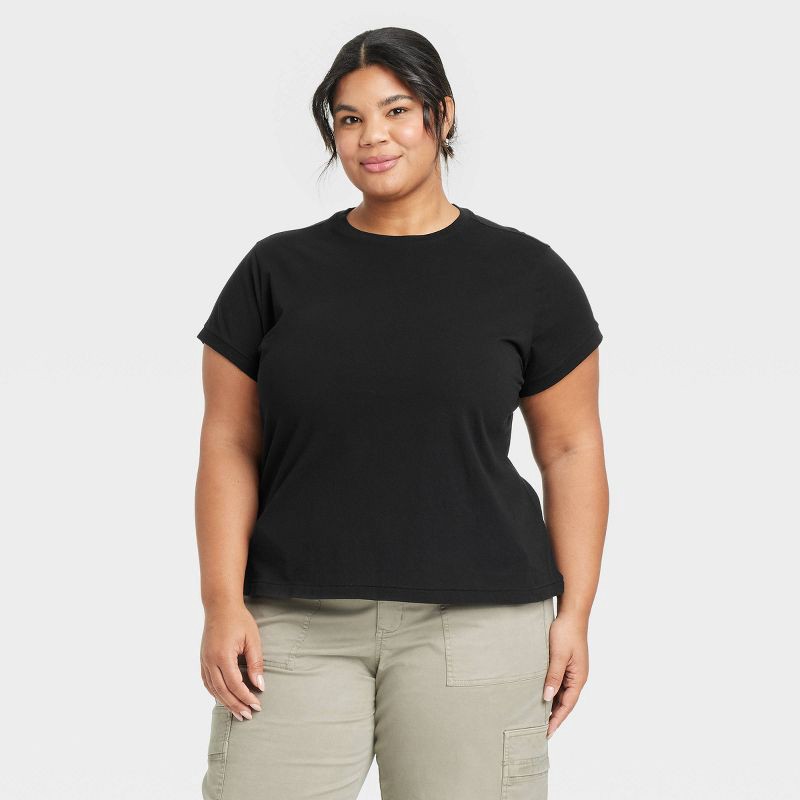 slide 1 of 4, Women's Short Sleeve Crewneck T-Shirt - Universal Thread™ Black XXL: Relaxed Fit, Crew Neck, Jersey Fabric, 1 ct