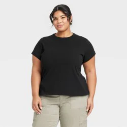 Women's Short Sleeve Crewneck T-Shirt - Universal Thread™ Black XXL: Relaxed Fit, Crew Neck, Jersey Fabric