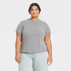 Women's Short Sleeve Crewneck T-Shirt - Universal Thread™ Light Heather Gray XXL: Relaxed Fit, Crew Neck, Midweight Jersey