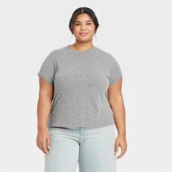 Women's Short Sleeve Crewneck T-Shirt - Universal Thread™ Light Heather Gray XXL: Relaxed Fit, Crew Neck, Midweight Jersey