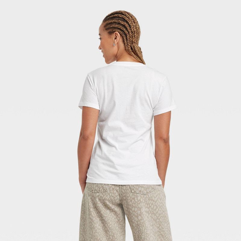 slide 2 of 4, Women's Short Sleeve V-Neck T-Shirt - Universal Thread™ White M: 100% Cotton, Relaxed Fit, Pullover, Jersey Fabric, 1 ct