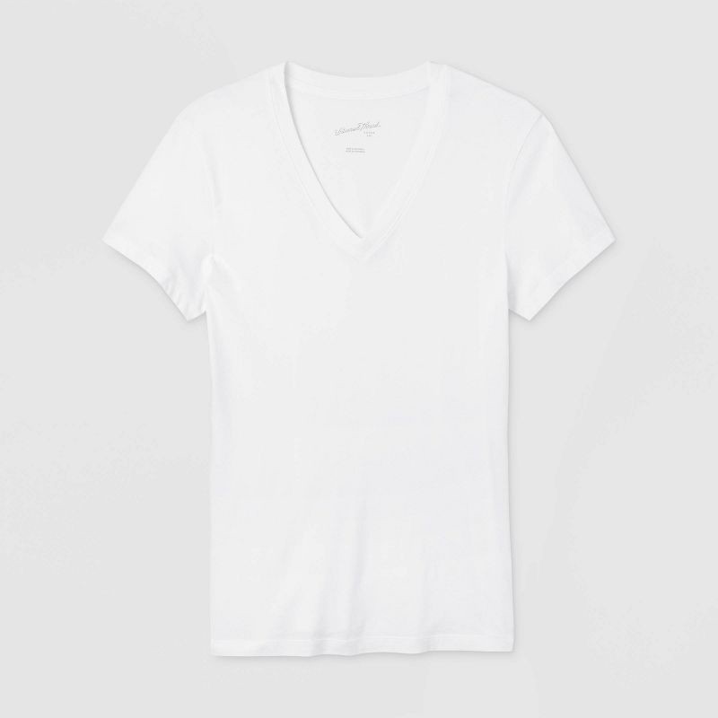slide 4 of 4, Women's Short Sleeve V-Neck T-Shirt - Universal Thread™ White M: 100% Cotton, Relaxed Fit, Pullover, Jersey Fabric, 1 ct