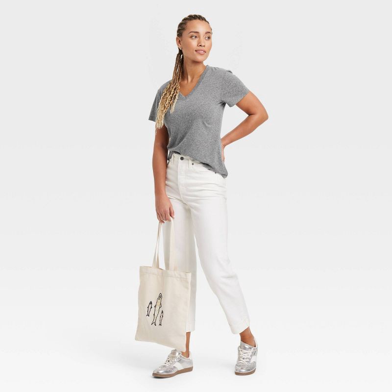 slide 3 of 4, Women's Short Sleeve V-Neck T-Shirt - Universal Thread™ Heather Gray XS: Relaxed Fit, Midweight Jersey, Pullover, 1 ct