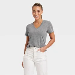 Women's Short Sleeve V-Neck T-Shirt - Universal Thread™ Heather Gray XS: Relaxed Fit, Midweight Jersey, Pullover