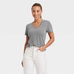 Women's Short Sleeve V-Neck T-Shirt - Universal Thread™ Heather Gray M: Relaxed Fit, Midweight Jersey, Pullover