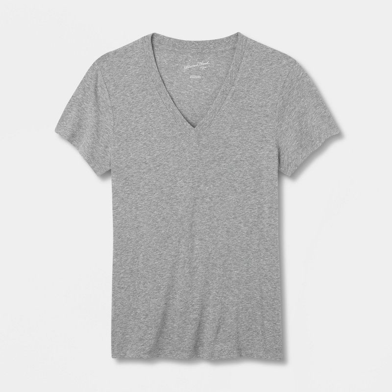 slide 4 of 4, Women's Short Sleeve V-Neck T-Shirt - Universal Thread™ Heather Gray XXL: Relaxed Fit, Midweight Jersey, Pullover Style, 1 ct