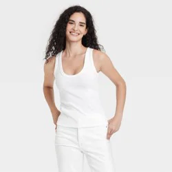 Women's Slim Fit Tank Top - Universal Thread™ White S: Heavyweight Cotton Blend, Fitted Scoopneck, Sleeveless Pullover, At Hip Length