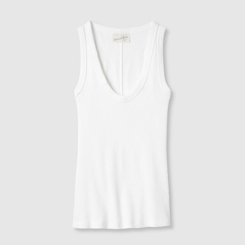 slide 4 of 4, Women's Slim Fit Tank Top - Universal Thread™ White M: Heavyweight Cotton Blend, Fitted Scoopneck, Sleeveless Pullover, At Hip Length, 1 ct