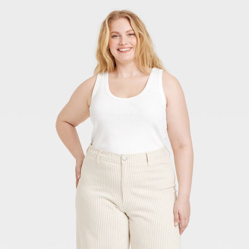 slide 1 of 3, Women's Slim Fit Tank Top - Universal Thread™ White XXL: Heavyweight Cotton Blend, Fitted Scoopneck, Sleeveless Pullover, At Hip Length, 1 ct