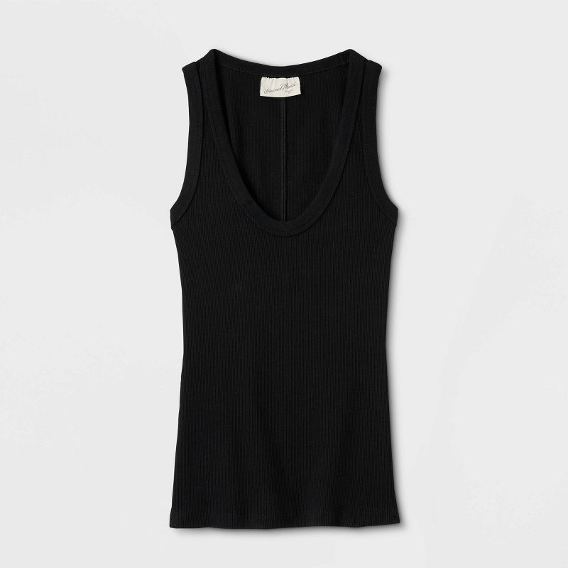 slide 4 of 4, Women's Slim Fit Tank Top - Universal Thread™ Black S: Heavyweight Scoopneck, Pullover Style, 1 ct