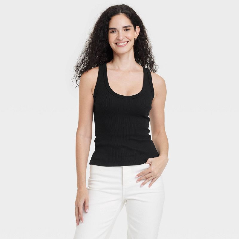 slide 1 of 4, Women's Slim Fit Tank Top - Universal Thread™ Black L: Heavyweight Scoopneck, Pullover, At Hip, 1 ct