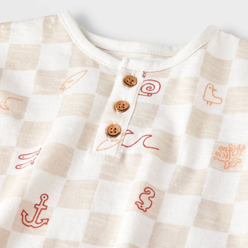 slide 3 of 4, Baby Boys' Short Sleeve Top & Bottom Set - Cat & Jack™ Cream 6-9M: Lightweight Cotton, Front Button Down, Elastic Waistband, 1 ct