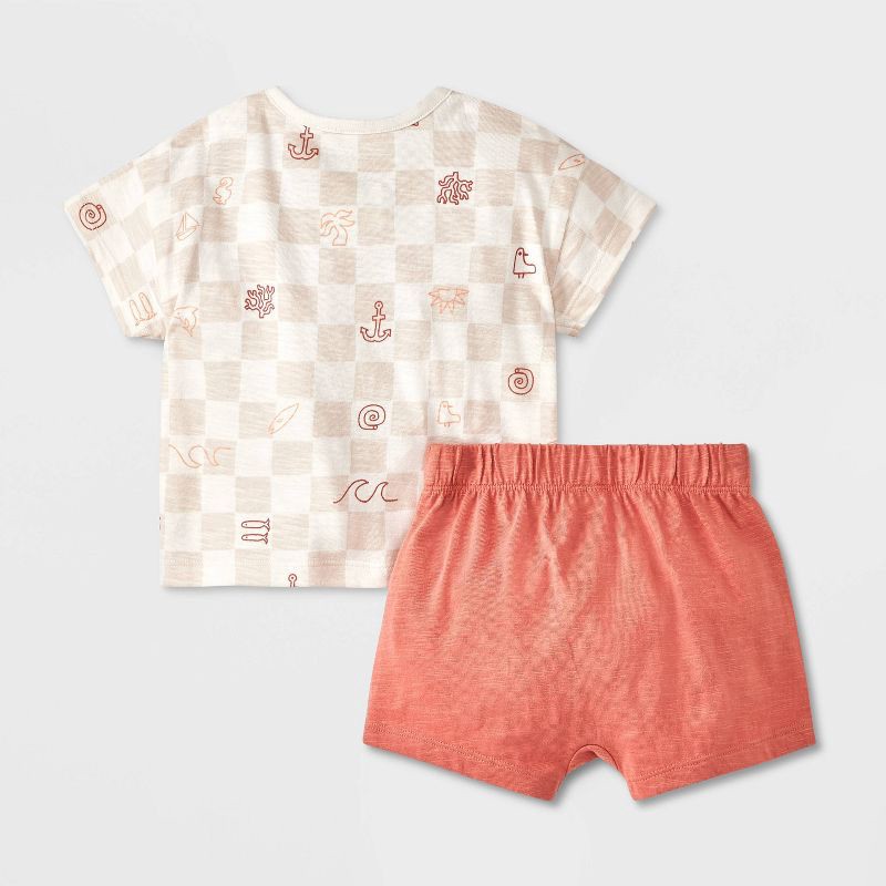 slide 2 of 4, Baby Boys' Short Sleeve Top & Bottom Set - Cat & Jack™ Cream 18M: Lightweight Cotton Knit T-Shirt & Elastic Waist Shorts, 1 ct
