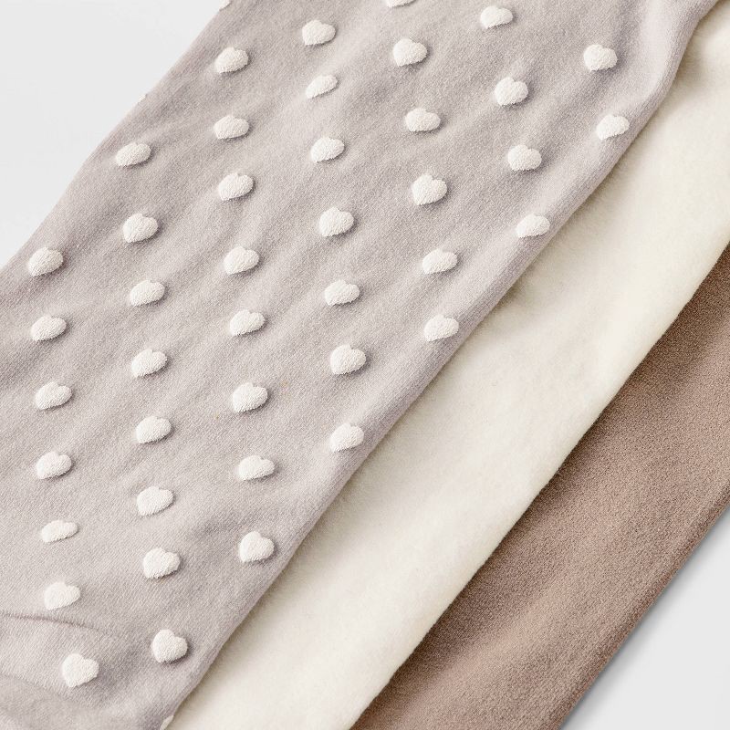 slide 3 of 3, Baby Girls' 3pk 'Hearts' Tights - Cat & Jack™ Gray/Ivory/Taupe 0-6M: High Waisted, Knit, Opaque, Elastic Waistband, 3 ct