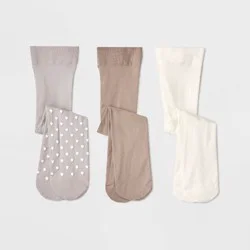 Baby Girls' 3pk 'Hearts' Tights - Cat & Jack™ Gray/Ivory/Taupe 0-6M: High Waisted, Knit, Opaque, Elastic Waistband
