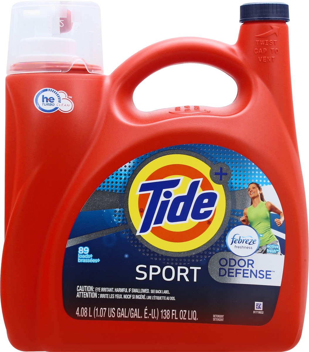 slide 4 of 9, Tide Plus Febreze Odor Defense Sport Active Fresh Detergent 4.08 lt, 138 fl oz