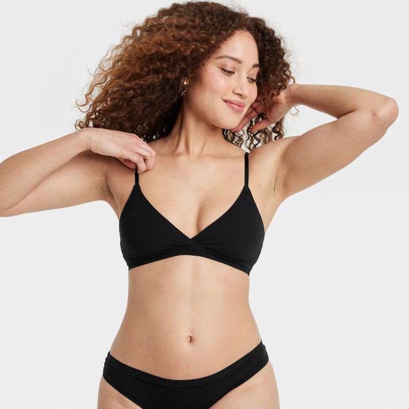 slide 3 of 5, Women's Luxe Stretch Unlined Triangle Bralette - Auden™ Black M: Mesh Liner, Adjustable Strap, Light Support, 1 ct