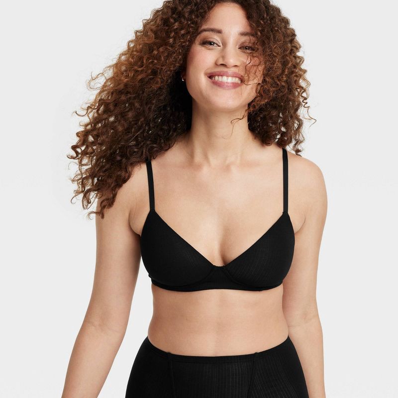 slide 3 of 5, Women's Modal Blend Lightly Lined Bralette - Auden™ Black S: V Neck, Adjustable Strap, Light Support, 1 ct