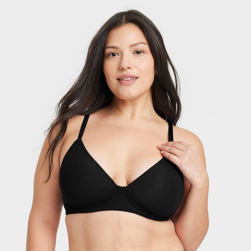 slide 4 of 5, Women's Modal Blend Lightly Lined Bralette - Auden™ Black S: V Neck, Adjustable Strap, Light Support, 1 ct