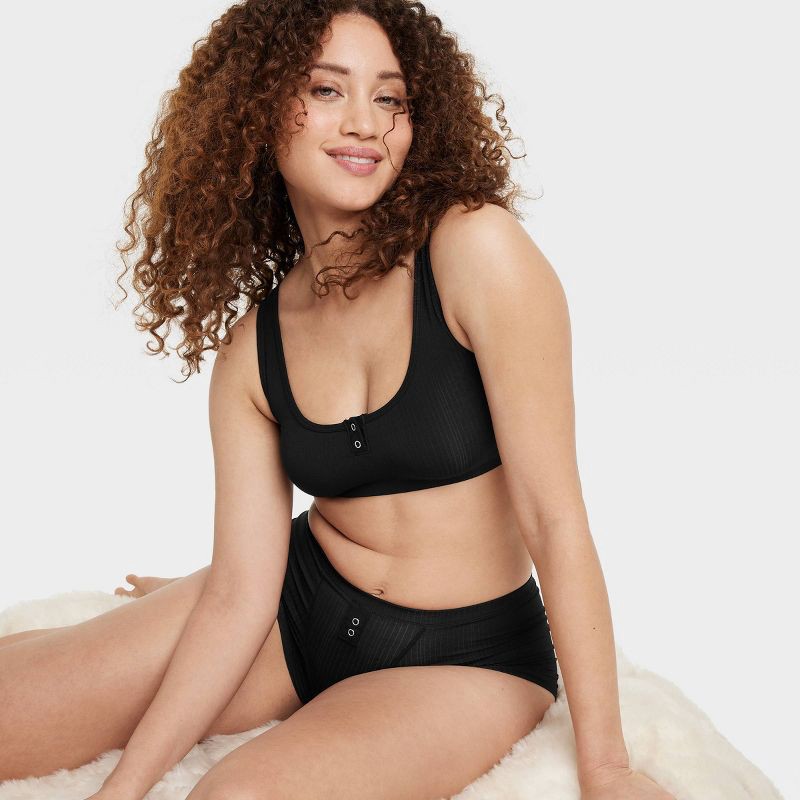 slide 3 of 5, Women's Modal Blend Scoop Bralette - Auden™ Black S: Adjustable Straps, Double-Layered, Pullover Style, 1 ct