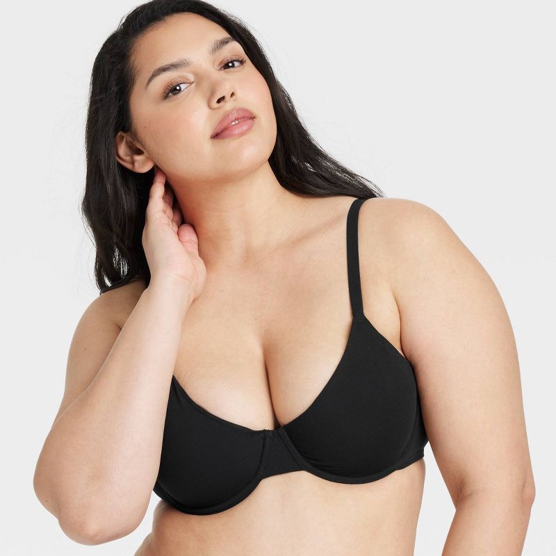 slide 4 of 6, Women's Cotton Unlined Demi Bra - Auden™ Black 34B: Adjustable Strap, Underwire, Knit Jersey, 1 ct