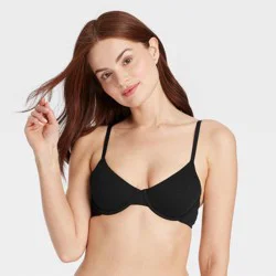 Women's Cotton Unlined Demi Bra - Auden™ Black 36B: Underwire, Adjustable Strap, Back Hook Fastener