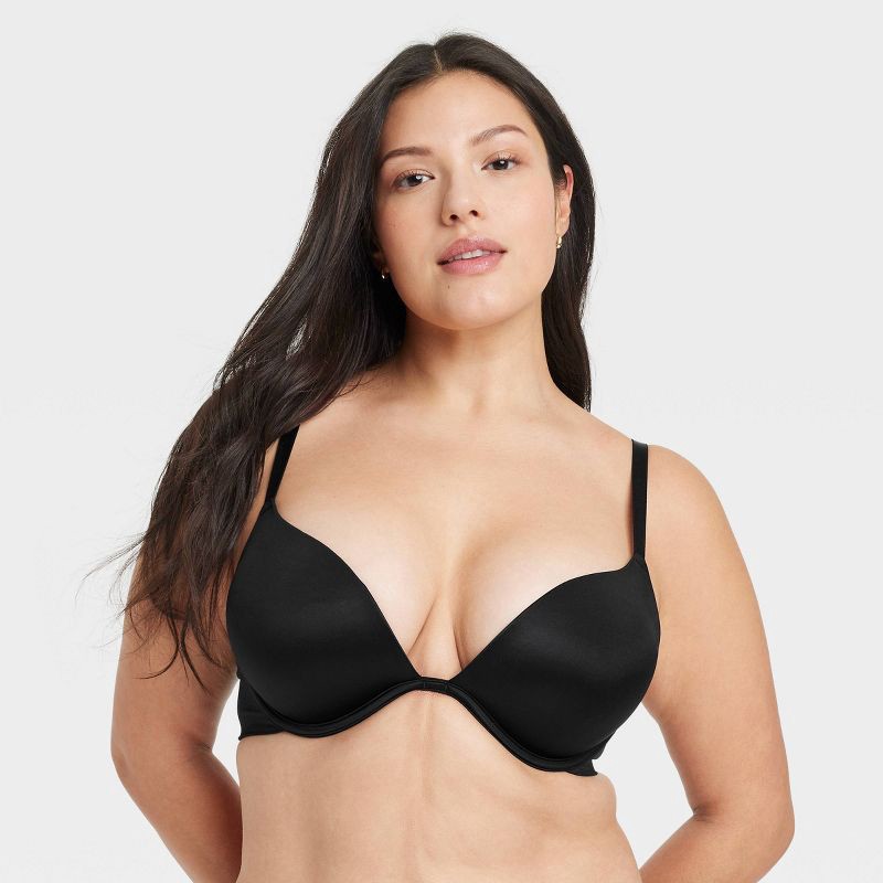 slide 4 of 6, Women's Super Push-Up Plunge Bra - Auden™ Black 34A: Underwire, Molded Cup, Adjustable Strap, Knit Microfiber, Hand Wash, 1 ct