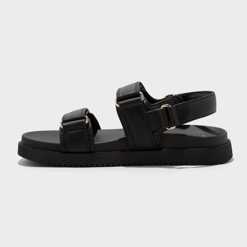 slide 2 of 4, Women's Jonie Footbed Sandals - A New Day™ Black 6: Open Toe, Faux Leather, Hook and Loop Closure, 1 ct