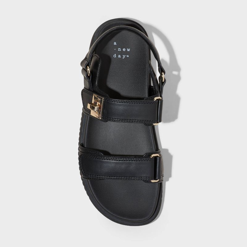 slide 3 of 4, Women's Jonie Footbed Sandals - A New Day™ Black 6: Open Toe, Faux Leather, Hook and Loop Closure, 1 ct