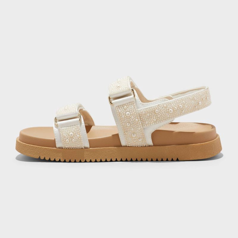 slide 2 of 4, Women's Jonie Footbed Sandals - A New Day™ Ivory 7: Open Toe, Hook and Loop Closure, Contoured Footbed, Textured Outsole, 1 ct