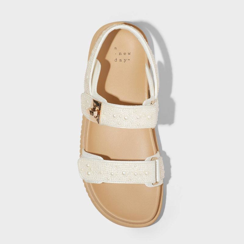 slide 3 of 4, Women's Jonie Footbed Sandals - A New Day™ Ivory 7: Open Toe, Hook and Loop Closure, Contoured Footbed, Textured Outsole, 1 ct