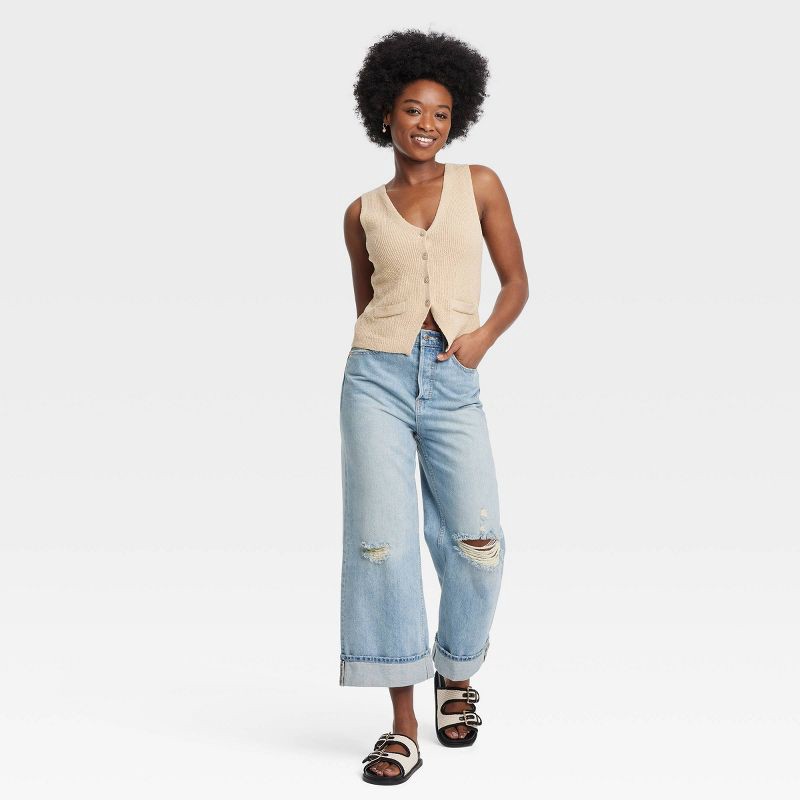 slide 3 of 3, Women's Mid-Rise Cropped Vintage Wide Leg Jeans - Universal Thread™ Medium Wash 14: Cotton Denim, Relaxed Fit, 24.5" Inseam, 1 ct