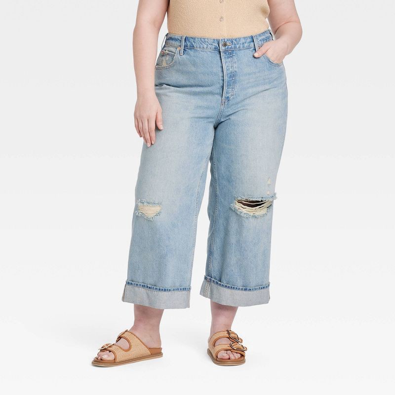 slide 1 of 3, Women's Mid-Rise Cropped Vintage Wide Leg Jeans - Universal Thread™ Medium Wash 17: Relaxed Fit, Denim, Plus Size, 1 ct