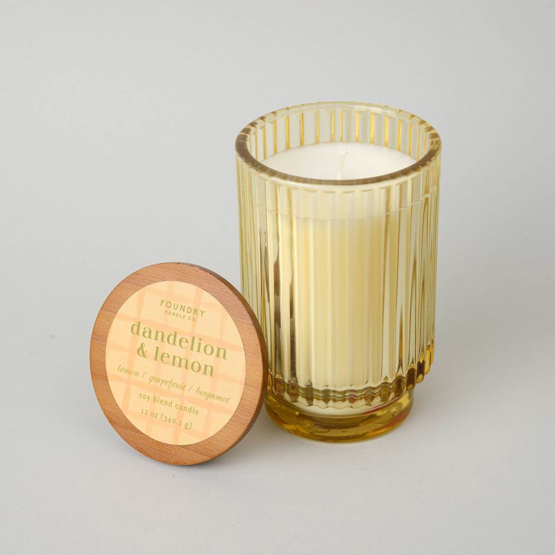 slide 2 of 3, Foundry Candle Co. Tinted Glass Jar Candle with Lid Dandelion and Lemon 12oz, 12 oz