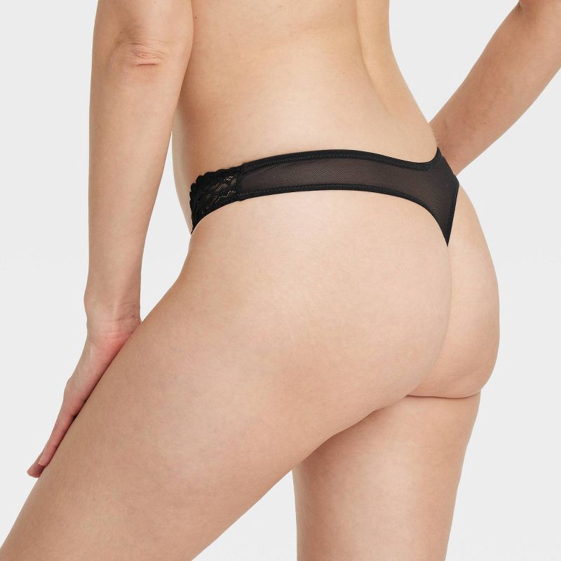 slide 2 of 7, Women's Fashion Lace Thong Underwear - Auden™ Black XL: Nylon Spandex Blend, Mid Rise, Cotton Gusset, 1 ct