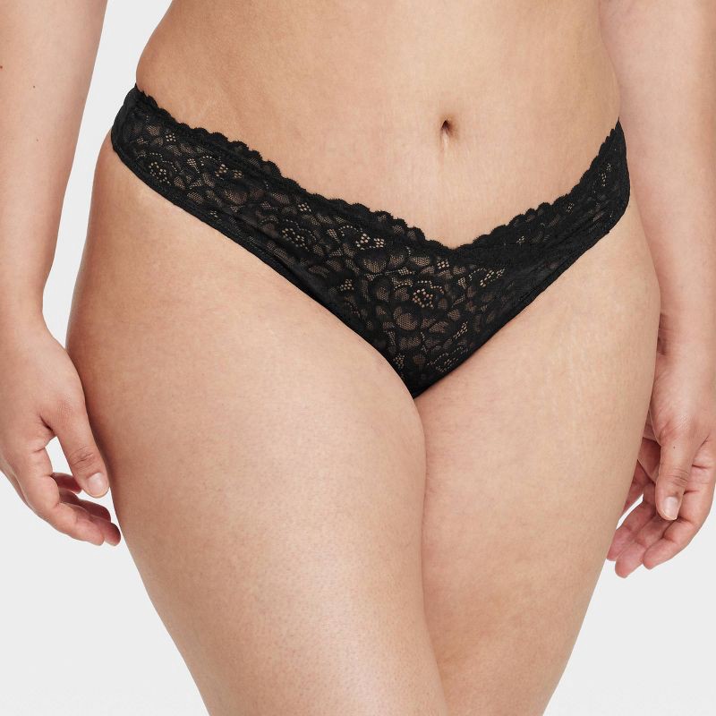 slide 4 of 7, Women's Fashion Lace Thong Underwear - Auden™ Black XL: Nylon Spandex Blend, Mid Rise, Cotton Gusset, 1 ct