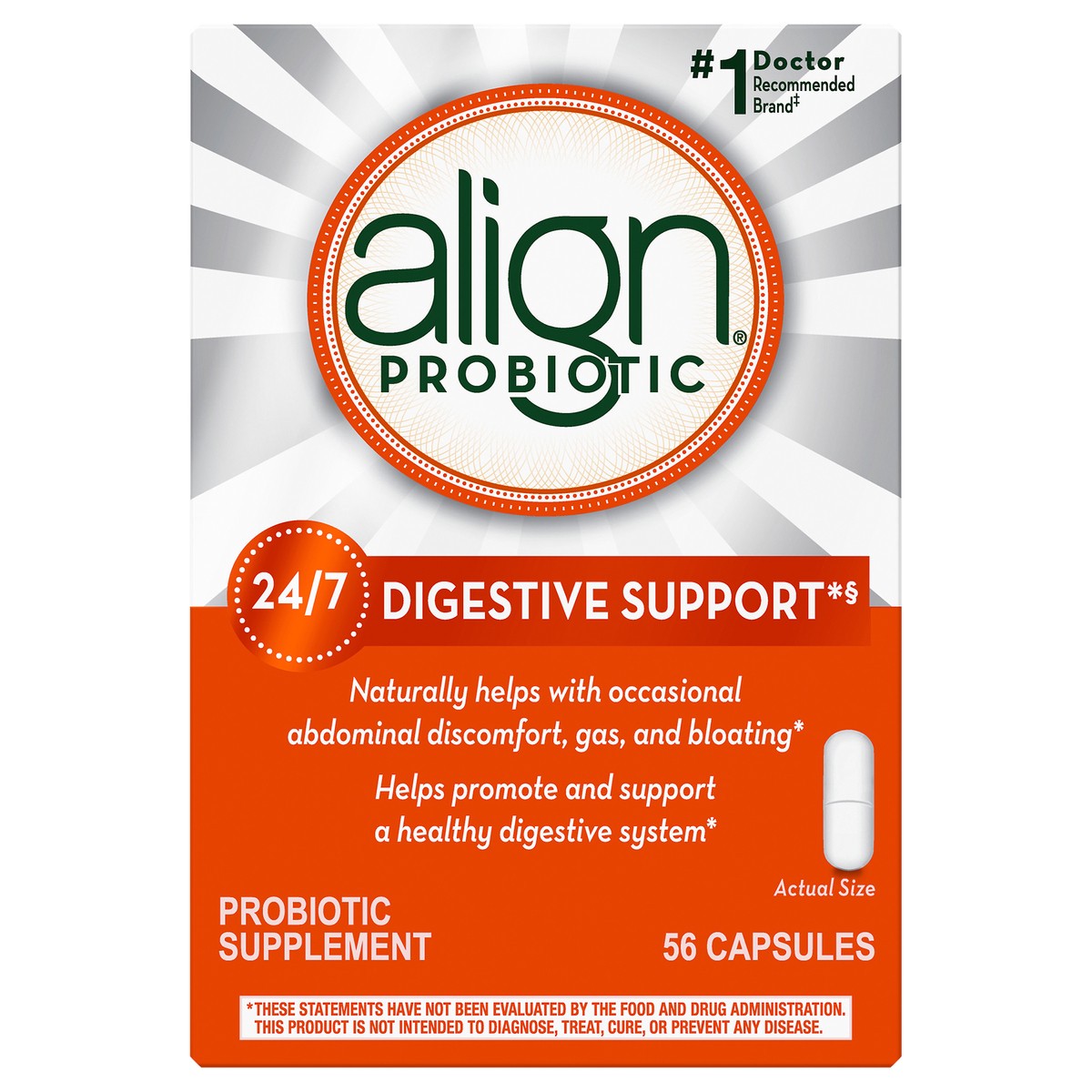 slide 1 of 5, Align Probiotic, Probiotics for Women and Men, Daily Probiotic Supplement for Digestive Health, #1 Recommended Probiotic by Doctors and Gastroenterologists, 56 capsules, 56 ct