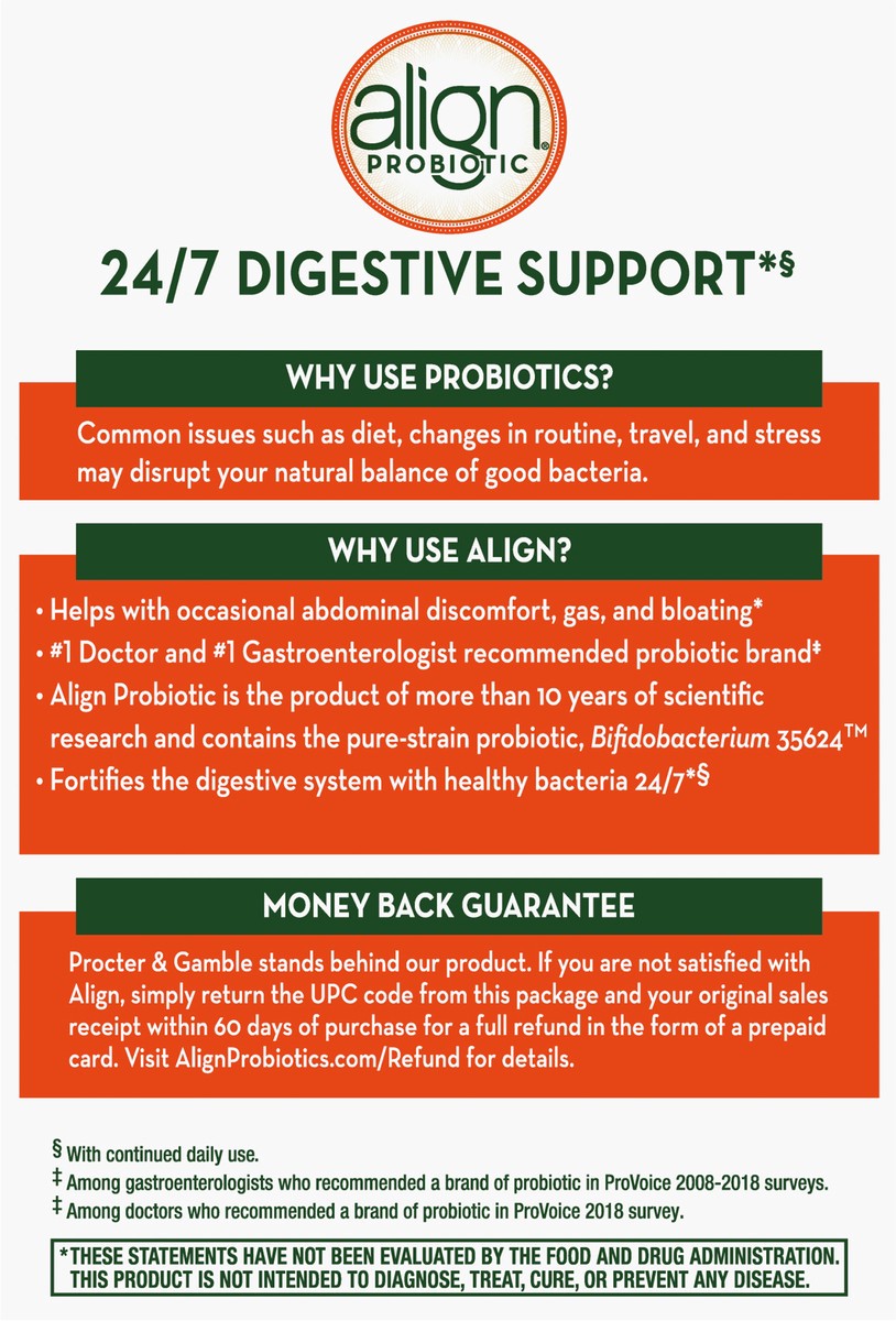 slide 4 of 5, Align Probiotic, Probiotics for Women and Men, Daily Probiotic Supplement for Digestive Health, #1 Recommended Probiotic by Doctors and Gastroenterologists, 56 capsules, 56 ct