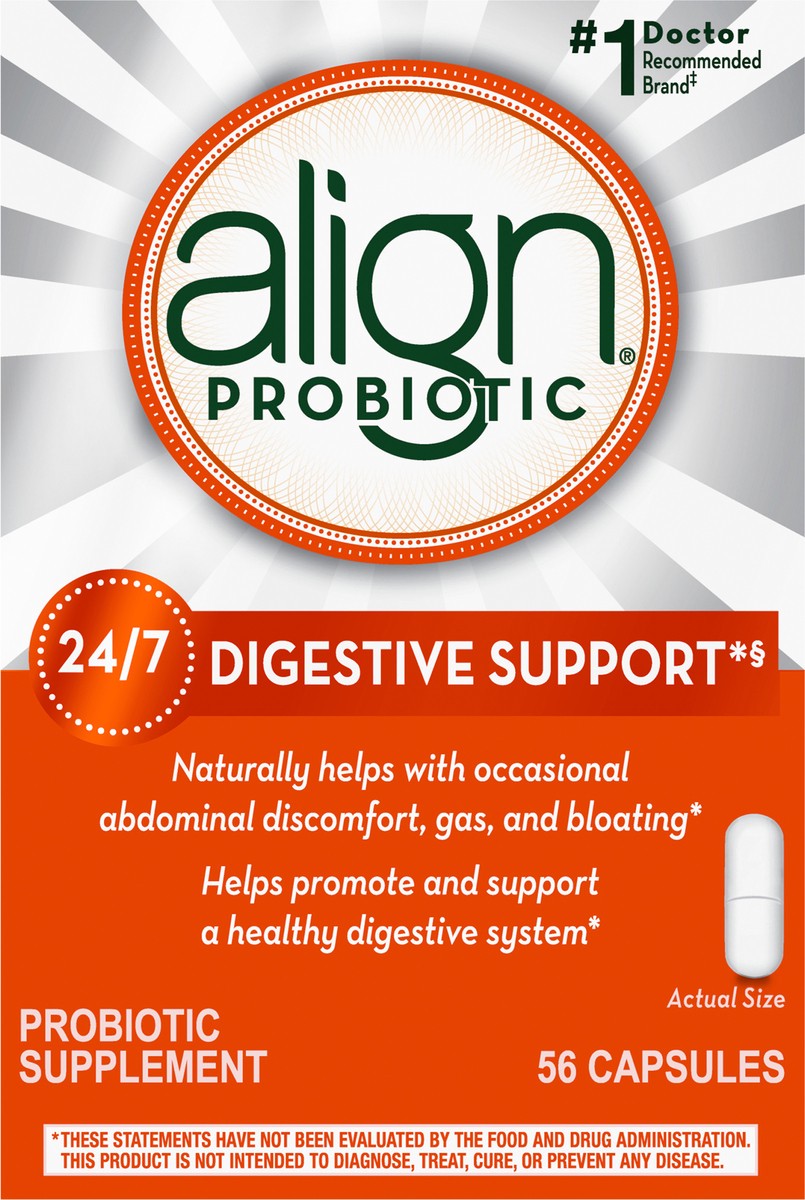 slide 5 of 5, Align Probiotic, Probiotics for Women and Men, Daily Probiotic Supplement for Digestive Health, #1 Recommended Probiotic by Doctors and Gastroenterologists, 56 capsules, 56 ct
