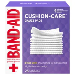 BAND-AID Brand Large Cushion Care Thick Gauze Pads, 4 in x 4 in, 25 ct